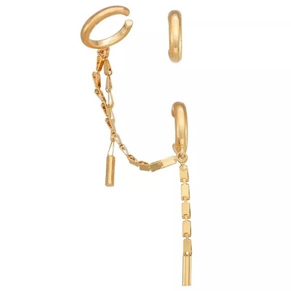 NINE WEST Mod/Contemporary Gold Bar Chain Hoop Mismatch Earrings**NEW! - Picture 1 of 2
